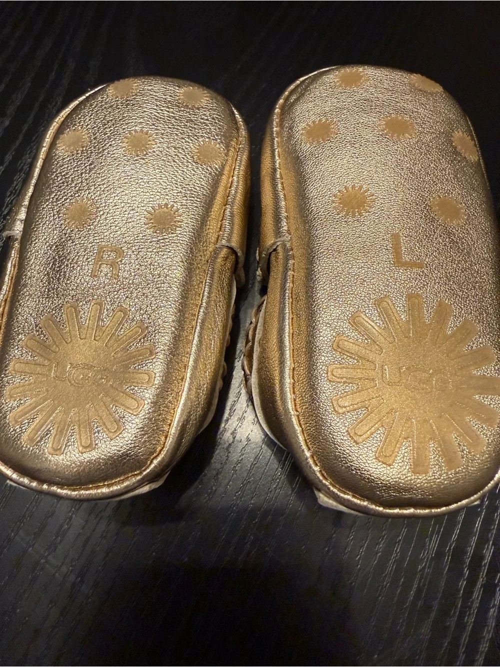 UGG Kids Metallic Gold Moccasin Slip-Ons